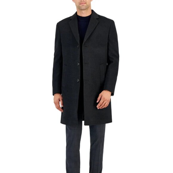 Kenneth Cole Reaction Classic Fit Wool Blend Overcoat Charcoal Mens Size 38/R - Picture 1 of 13
